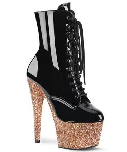 Pleaser Shoes By Pleaser USA Booties And Ankle High Boots ADORE-1020LG Pleaser Shoes Black Patent/Rose Gold Platform Stripper Boots