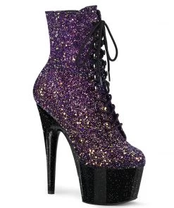 Pleaser Shoes By Pleaser USA Booties And Ankle High Boots ADORE-1020OMBG Purple Glitter Platform Pole Dancing Boot