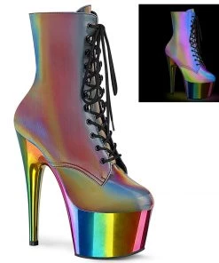 Pleaser Shoes By Pleaser USA ADORE-1020RC-REFL Pleaser Shoes Chrome Rainbow Platform Stripper Boot Booties And Ankle High Boots