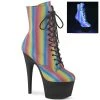 Pleaser Shoes By Pleaser USA ADORE-1020REFL-02 Pleaser Shoes Rainbow Reactive Stripper Boot Booties And Ankle High Boots