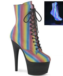 Pleaser Shoes By Pleaser USA ADORE-1020REFL-02 Pleaser Shoes Rainbow Reactive Stripper Boot Booties And Ankle High Boots