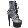 Pleaser Shoes By Pleaser USA ADORE-1020SP Pleaser Shoes Silver Hologram Snake Print Stripper Boot Booties And Ankle High Boots