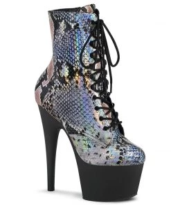 Pleaser Shoes By Pleaser USA ADORE-1020SP Pleaser Shoes Silver Hologram Snake Print Stripper Boot Booties And Ankle High Boots