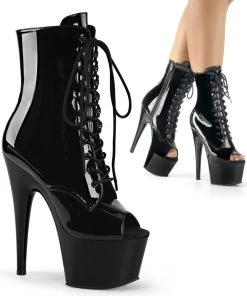 Pleaser Shoes By Pleaser USA ADORE-1021 Black Patent Peep Toe Platform Exotic Dancer Boot Booties And Ankle High Boots