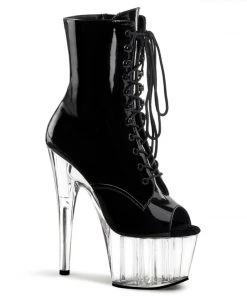 Pleaser Shoes By Pleaser USA ADORE-1021 Pleaser Shoes Black Patent Clear Platform Stripper Boot