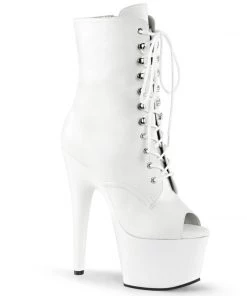 Pleaser Shoes By Pleaser USA Booties And Ankle High Boots ADORE-1021 Pleaser Shoes White Patent 7 Inch Heel Stripper Boot