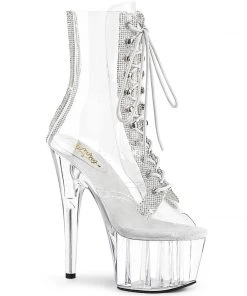 Pleaser Shoes By Pleaser USA ADORE-1021C-2 Clear Rhinestone Peep Toe Pole Dancing Boot