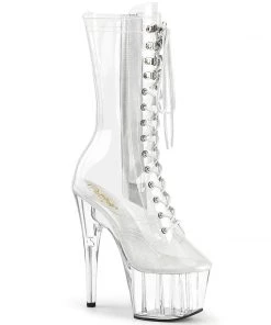 Pleaser Shoes By Pleaser USA ADORE-1050C Pleaser Shoes Clear Mid Calf Stripper Boot Knee High And Mid Calf Boots