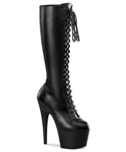 Pleaser Shoes By Pleaser USA ADORE-2023 Pleaser Shoes Black Vegan Knee High Stripper Boot Knee High And Mid Calf Boots