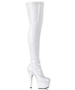 Pleaser Shoes By Pleaser USA Thigh High Boots ADORE-3000 Pleaser Shoes White Patent Thigh High Stripper Boot