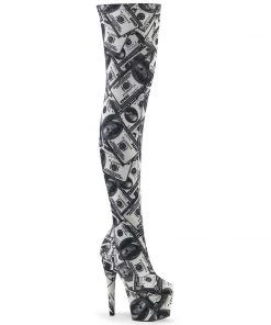 Pleaser Shoes By Pleaser USA ADORE-3000DP Pleaser Shoes Thigh High Money Print Boot Thigh High Boots