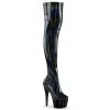 Pleaser Shoes By Pleaser USA ADORE-3000HWR Pleaser Shoes Black Holographic Thigh High Boot