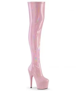 Pleaser Shoes By Pleaser USA ADORE-3000HWR Pleaser Shoes Baby Pink Hologram Thigh Stripper Boot