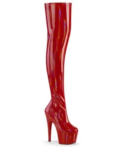 Pleaser Shoes By Pleaser USA Thigh High Boots ADORE-3000HWR Pleaser Shoes Red Hologram Platform Thigh High Boot