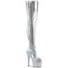 Pleaser Shoes By Pleaser USA ADORE-3000HWR Pleaser Shoes Silver Stretchy Thigh High Boot