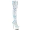 Pleaser Shoes By Pleaser USA Thigh High Boots ADORE-3020 Pleaser Shoes White Multi Sequined Thigh High Stripper Boot
