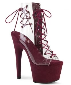 Pleaser Shoes By Pleaser USA Booties And Ankle High Boots ADORE-700-30FS Pleaser Shoes Burgundy/Clear Stripper Boots