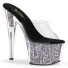 Pleaser Shoes By Pleaser USA ADORE-701CG Pleaser Shoes Silver Glitter Pole Dancing Shoes 7 Inch Heels
