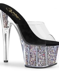 Pleaser Shoes By Pleaser USA ADORE-701CG Pleaser Shoes Silver Glitter Pole Dancing Shoes 7 Inch Heels