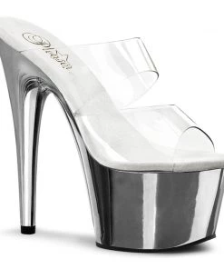 Pleaser Shoes By Pleaser USA ADORE-702 Pleaser Shoes Clear Silver Chrome Platform Sandal