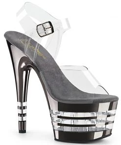 Pleaser Shoes By Pleaser USA ADORE-708CHLN Pleaser Shoes Pewter Exotic Dancer Shoe 7 Inch Heels
