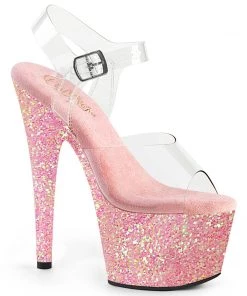 Pleaser Shoes By Pleaser USA ADORE-708LG Please Shoes Baby Pink Glitter 7 Inch Stripper Shoe 7 Inch Heels