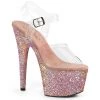 Pleaser Shoes By Pleaser USA 7 Inch Heels ADORE-708LG Pleaser Shoes Blush Glitter Platform 7 Inch Heel Stripper Shoe