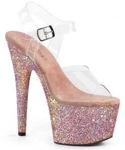 Pleaser Shoes By Pleaser USA 7 Inch Heels ADORE-708LG Pleaser Shoes Blush Glitter Platform 7 Inch Heel Stripper Shoe