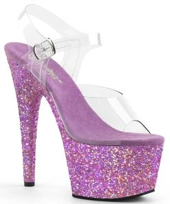 Pleaser Shoes By Pleaser USA ADORE-708LG Pleaser Shoes Lavender Glitter Exotic Dancer Sandal