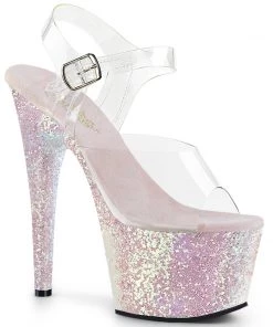 Pleaser Shoes By Pleaser USA ADORE-708LG Pleaser Shoes Opal Glitter Clear Upper 7 Inch Heel Stripper Shoe 7 Inch Heels