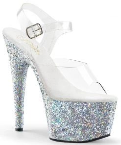 Pleaser Shoes By Pleaser USA 7 Inch Heels ADORE-708LG Pleaser Shoes Silver Multi Glitter Platform Stripper Shoe