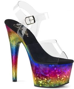 Pleaser Shoes By Pleaser USA ADORE-708MRB Pleaser Shoes Metallic Rainbow Platform Stripper Shoe 7 Inch Heels