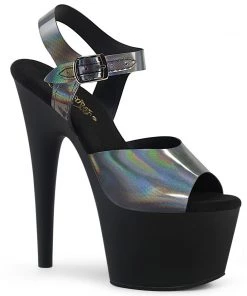Pleaser Shoes By Pleaser USA ADORE-708N-DT Pleaser Shoes Pewter Hologram Stripper Shoes 7 Inch Heels