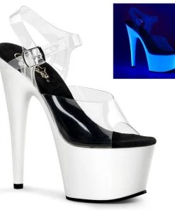 Pleaser Shoes By Pleaser USA 7 Inch Heels ADORE-708UV Pleaser Shoes Neon White UV Reactive Stripper Shoe