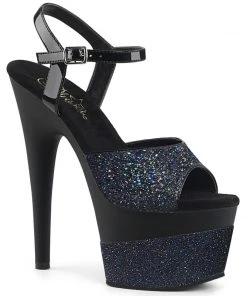 Pleaser Shoes By Pleaser USA ADORE-709-2G Pleaser Shoes Black Glitter Platform Stripper Shoes 7 Inch Heels