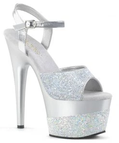 Pleaser Shoes By Pleaser USA 7 Inch Heels ADORE-709-2G Pleaser Shoes Silver Glitter Sexy Stripper Shoes