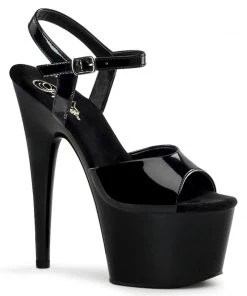Pleaser Shoes By Pleaser USA 7 Inch Heels ADORE-709 Pleaser Shoes Black Patent High Heel Stripper Shoe