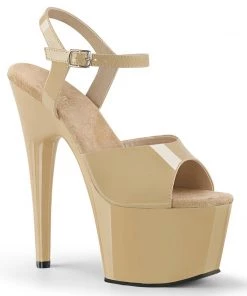 Pleaser Shoes By Pleaser USA 7 Inch Heels ADORE-709 Pleaser Shoes Cream Patent Beginning Stripper Shoe