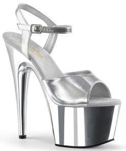 Pleaser Shoes By Pleaser USA 7 Inch Heels ADORE-709 Pleaser Shoes Silver Metallic 7 Inch Stripper Shoe