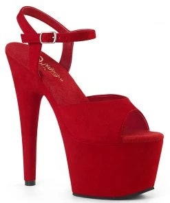 Pleaser Shoes By Pleaser USA ADORE-709FS Pleaser Shoes Red Vegan Suede Platform Stripper Shoes