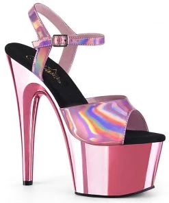 Pleaser Shoes By Pleaser USA ADORE-709HGCH Pleaser Shoes Pink Hologram Chrome Plated Stripper Shoe