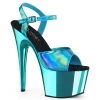 Pleaser Shoes By Pleaser USA ADORE-709HGCH Pleaser Shoes Turquoise Hologram And Chrome Stripper Shoe 7 Inch Heels