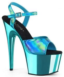 Pleaser Shoes By Pleaser USA ADORE-709HGCH Pleaser Shoes Turquoise Hologram And Chrome Stripper Shoe 7 Inch Heels