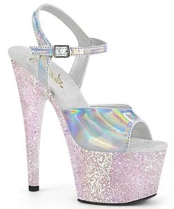 Pleaser Shoes By Pleaser USA 7 Inch Heels ADORE-709HGG Pleaser Shoes Silver Glitter And Hologram Stripper Shoe