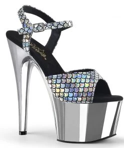 Pleaser Shoes By Pleaser USA ADORE-709MSC Pleaser Shoes Silver Hologram Silver Chrome Stripper Shoe 7 Inch Heels