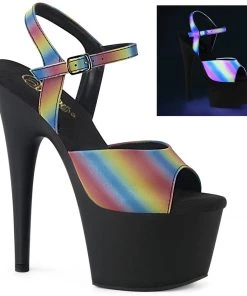 Pleaser Shoes By Pleaser USA 7 Inch Heels ADORE-709REFL-02 Pleaser Shoes Reflective Rainbow Stripper Shoe