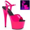 Pleaser Shoes By Pleaser USA ADORE-709UV Pleaser Shoes Neon Pink Blacklight Reactive Stripper Shoe 7 Inch Heels