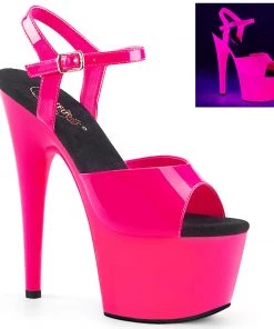 Pleaser Shoes By Pleaser USA ADORE-709UV Pleaser Shoes Neon Pink Blacklight Reactive Stripper Shoe 7 Inch Heels