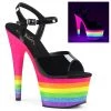 Pleaser Shoes By Pleaser USA ADORE-709UVRB Pleaser Neon Rainbow Platform Stripper Shoe Clearance 7 Inch Heels