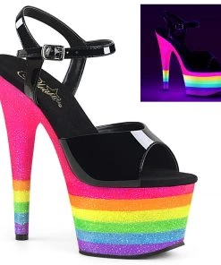 Pleaser Shoes By Pleaser USA ADORE-709UVRB Pleaser Neon Rainbow Platform Stripper Shoe Clearance 7 Inch Heels